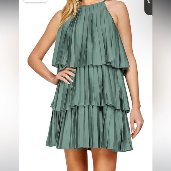 Amazon Dresses & Skirts - Summer DressesWomen Halter Mini Dress Ruffle Tiered Swing Pleated Party Cocktail